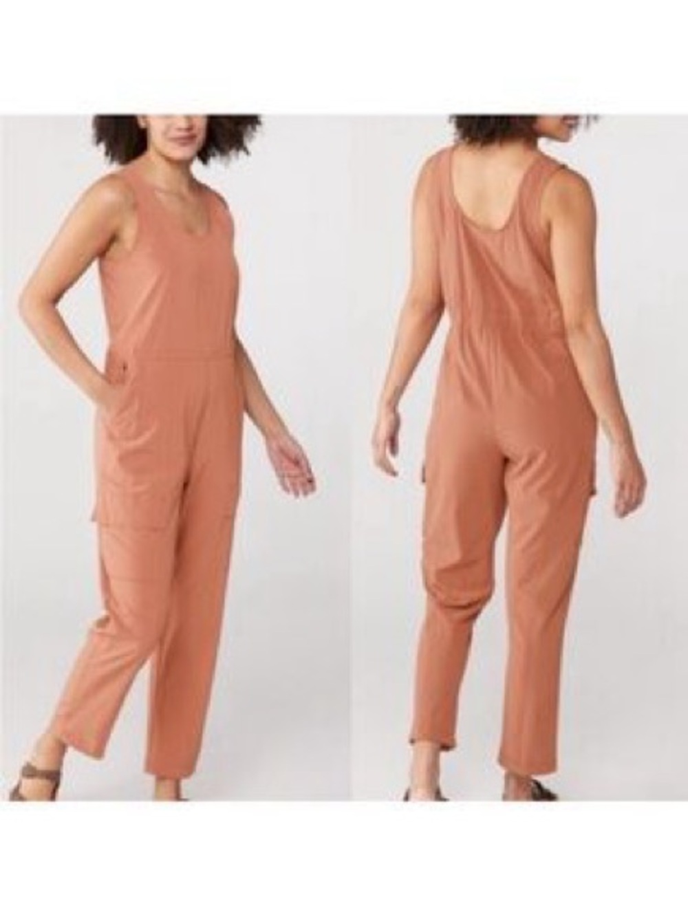 REI Co-op‎ Women's Beyonder Jumpsuit Overall Cargo Stretch Clay Orange Large